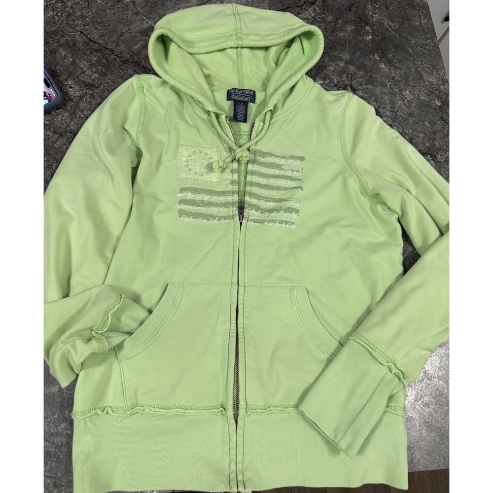 Vtg Polo Jeans Co Ralph Lauren Womens Zip Up Hooded Sweatshirt Y2K Flag Green L